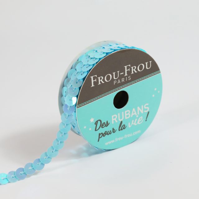 Bobinette Ruban Sequins Frou-Frou Celeste - 6 mm x 5 mètres