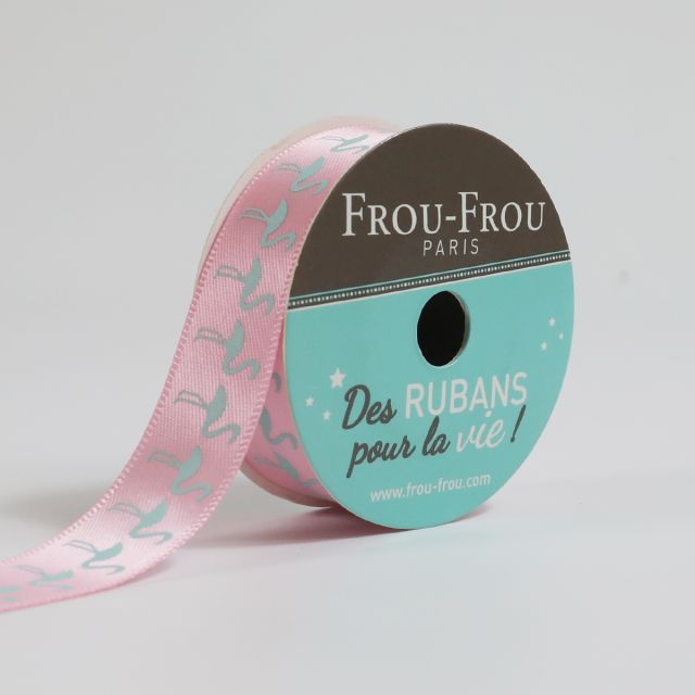 Ruban Satin Flamants roses Frou-Frou Pétale de rose - 16 mm x 4 mètres