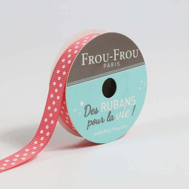 Bobinette Ruban Gros grain Pois Frou-Frou Corail - 10 mm x 4 mètres