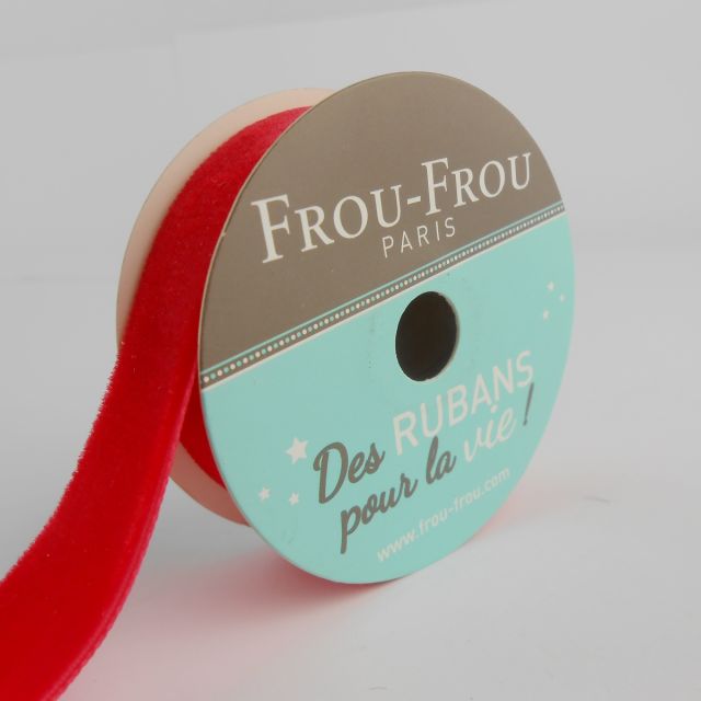 Bobinette Ruban Velours uni Frou-Frou Coquelicot - 16 mm x 1,5 mètres