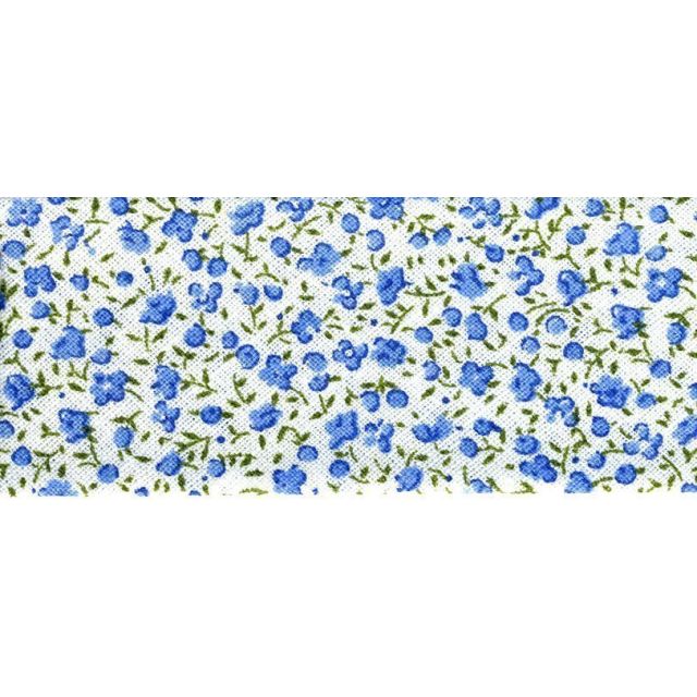 Biais imprimé 20 mm Blanc Mini fleurs Bleu x1m
