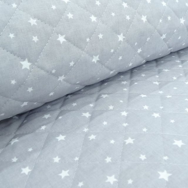 Tissu Scarlett Matelassé Gris Etoiles blanches - Par 10 cm