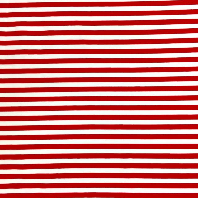 Tissu Coton imprimé marinière Rouge et blanc - Par 10 cm