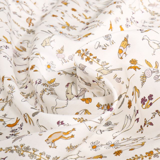 Tissu Liberty of London Théo forest sur fond Blanc cassé