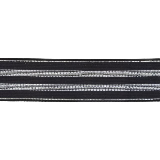 Élastique Plat Lurex Noir rayures argent 30 mm x1m