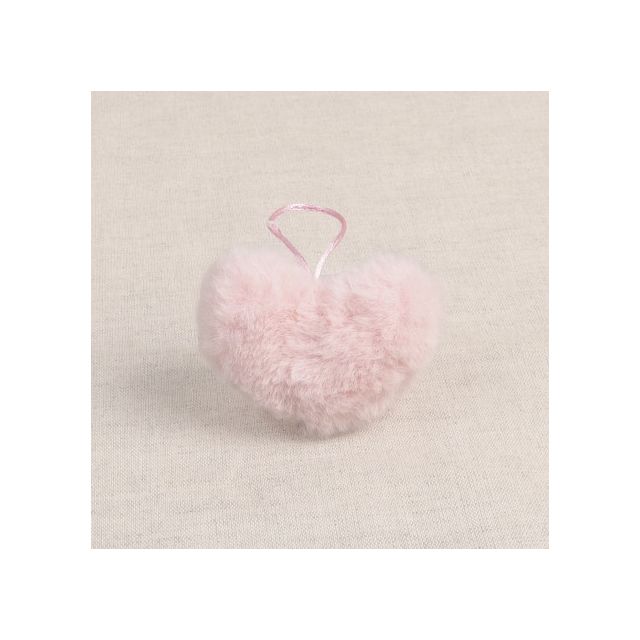 Pompon Coeur imitation fourrure 4 cm Rose clair