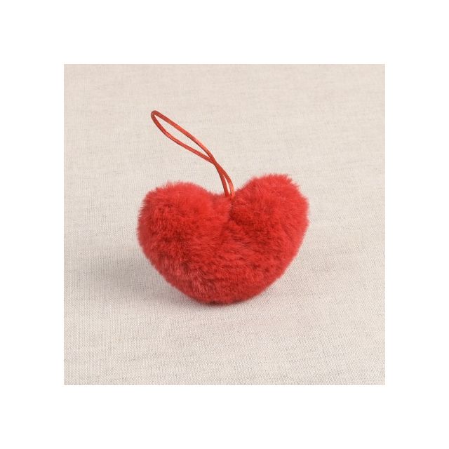 Pompon Coeur imitation fourrure 4 cm Rouge