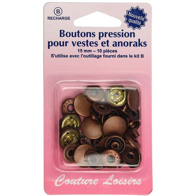 Boutons pressions pour vestes et anoraks 15 mm bronze X10