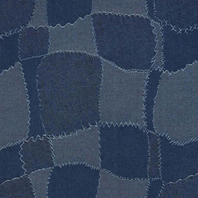 Tissu Jeans jacquard motif patchwork Bleu jean