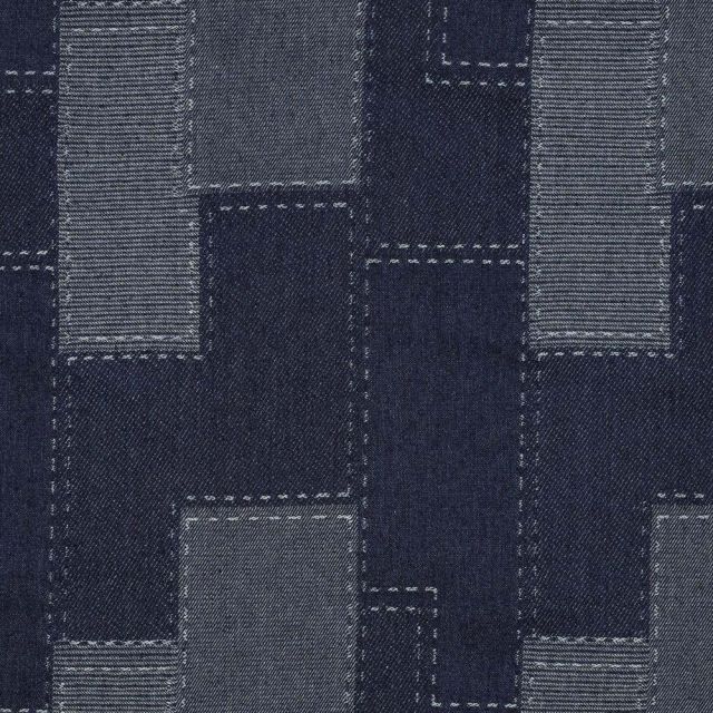 Tissu Jeans jacquard motif patchwork Bleu