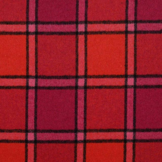 Tissu Caban brossé motif tartan sur fond Rouge