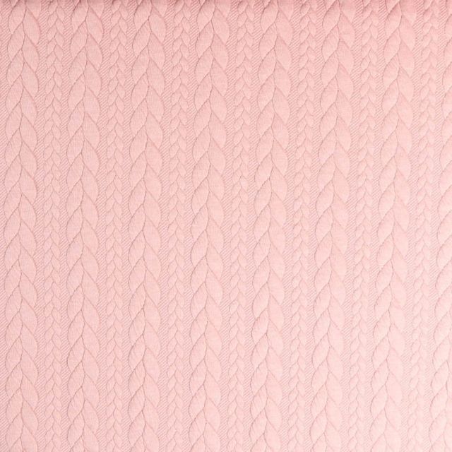 Tissu Sweat  effet Maille tressée Rose pastel - Par 10 cm