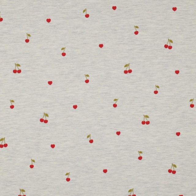 Tissu Jersey Polycoton Cherry baby sur fond Gris chiné