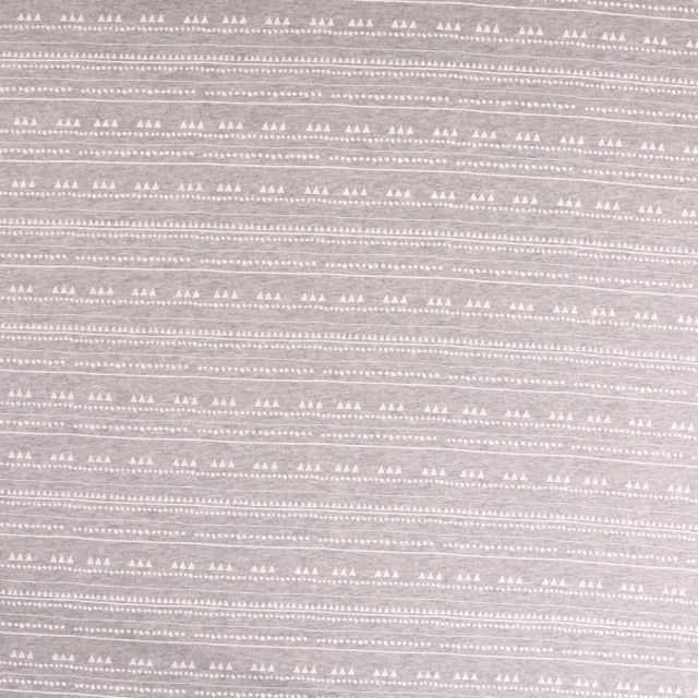 Tissu Sweat  envers  molletonné  imprimé Aztèque blanc sur fond Gris clair chiné - Par 10 cm