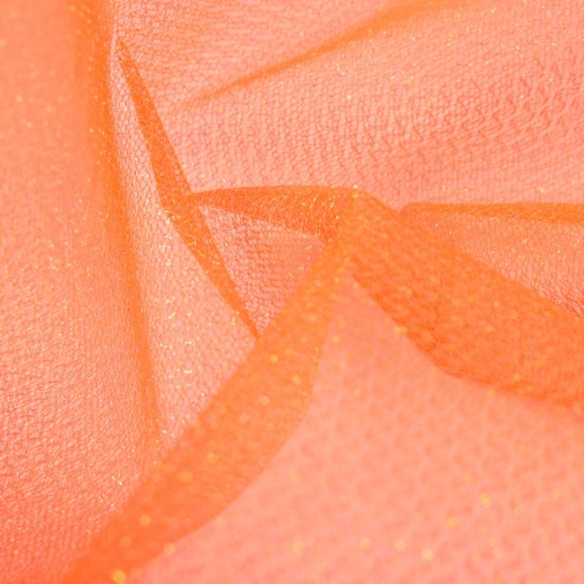 Tissu Tulle Strass Paillettes Orange