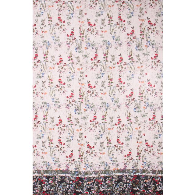 Tissu  Panneau Satin Gianni Tessuti Fleurs entre liées sur fond Blanc cassé