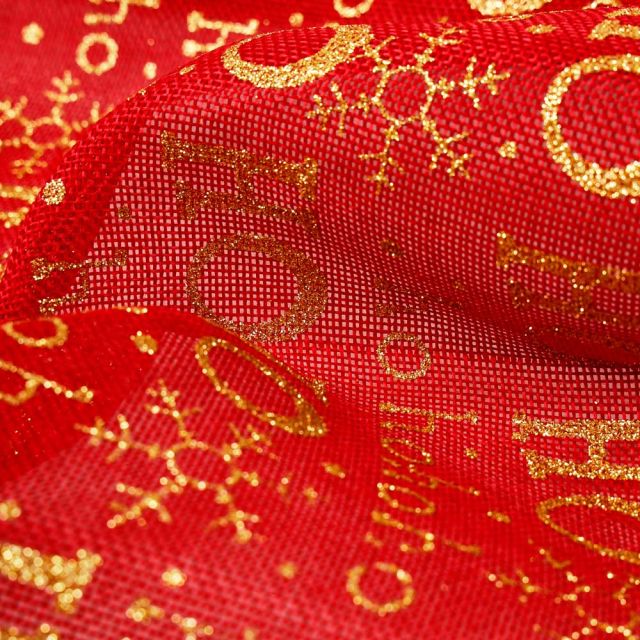 Tissu Jute imprimée Hoho sur fond Rouge