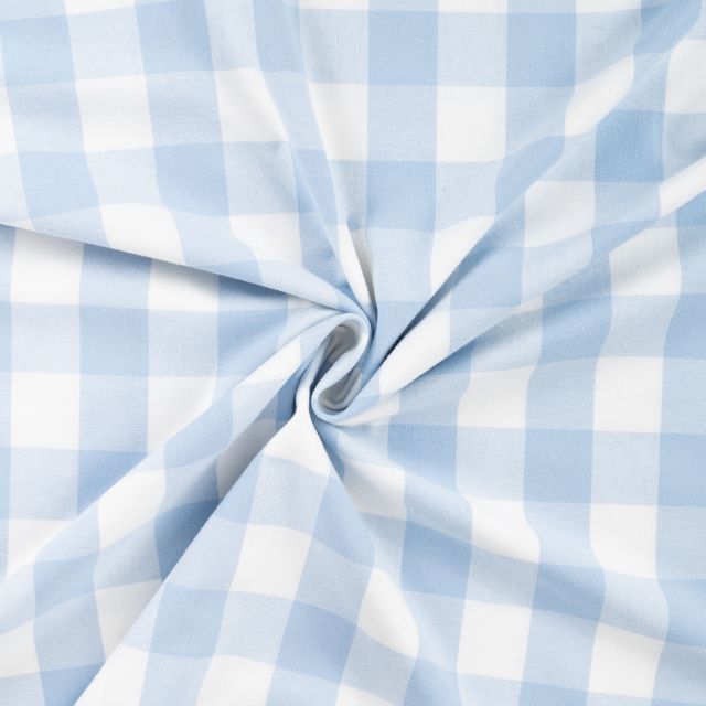 Tissu Flanelle de Coton Chemise à carreaux Bleu ciel