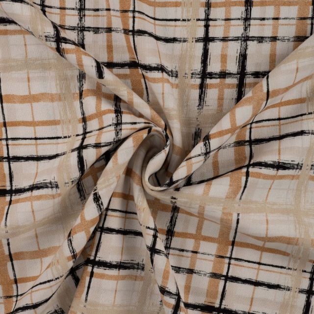 Tissu Lin Viscose Painted Check sur fond Beige