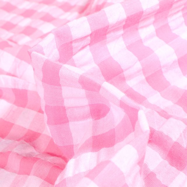 Tissu Seersucker Scarlett Vichy Grands carreaux sur fond Rose