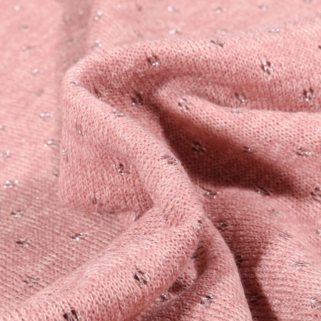 Tissu Maille lurex Petits pois lurex sur fond Rose pâle