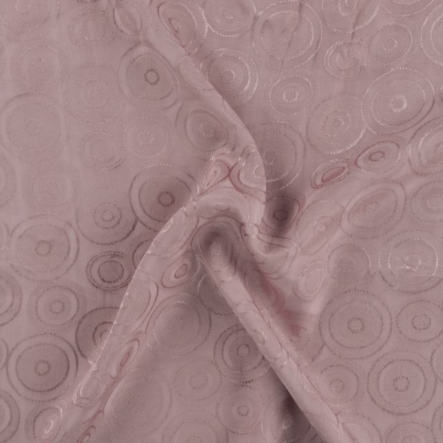 Tissu Viscose Jacquard Cercles en relief sur fond Vieux rose