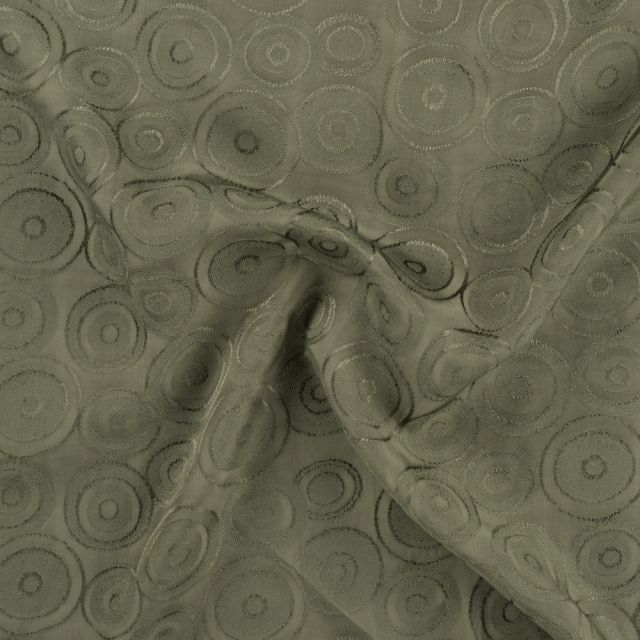 Tissu Viscose Jacquard Cercles en relief sur fond Vert kaki