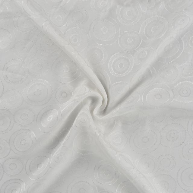 Tissu Viscose Jacquard Cercles en relief sur fond Blanc