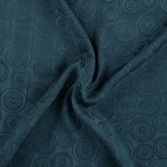 Tissu Viscose Jacquard Cercles en relief sur fond Bleu canard