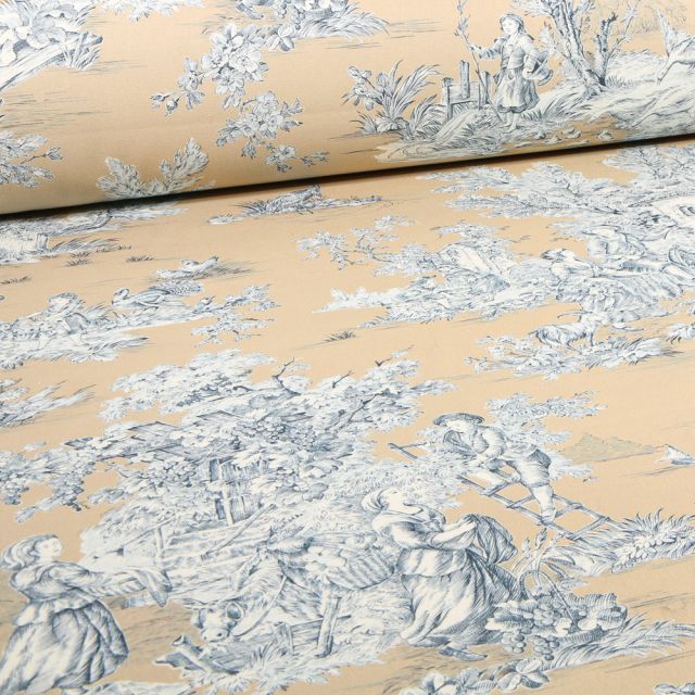 Tissu Toile de Jouy Grande largeur Au fil du temps Beige