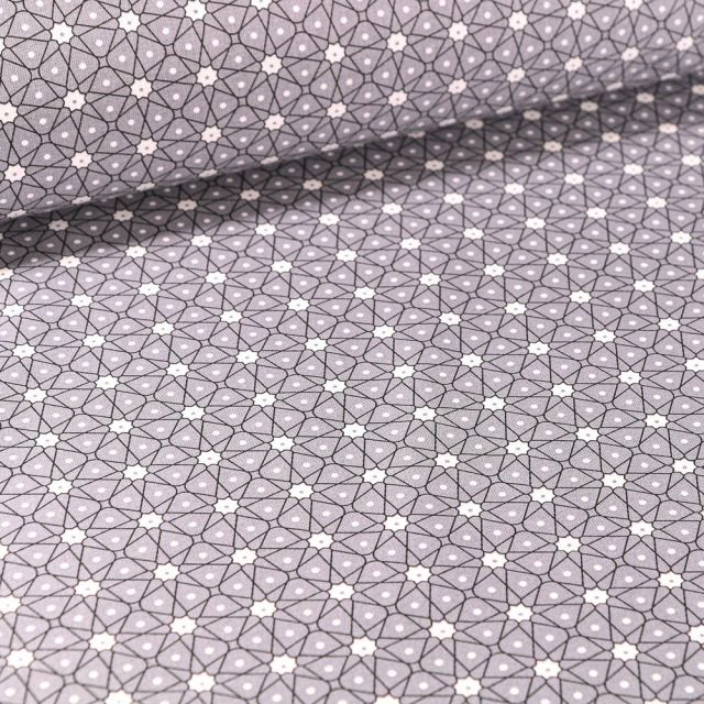 Tissu Coton imprimé Arty Etoiles et pois sur fond Gris - Par 10 cm