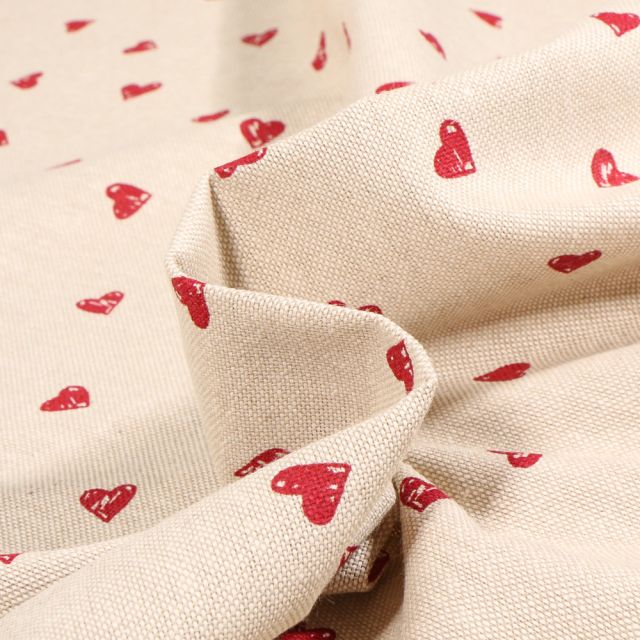 Tissu Toile de Coton Grafficoeurs rouge sur fond Naturel