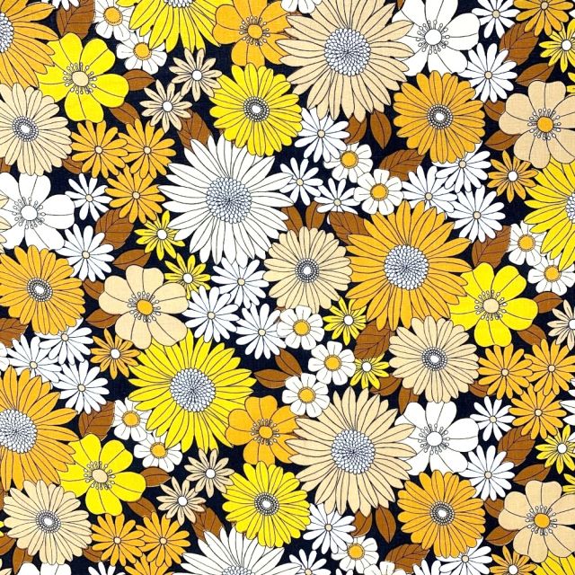 Tissu Coton enduit Ibiza jaune sur fond Noir