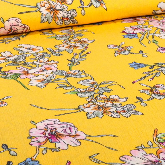 Tissu Crépon Viscose Tori sur fond Jaune