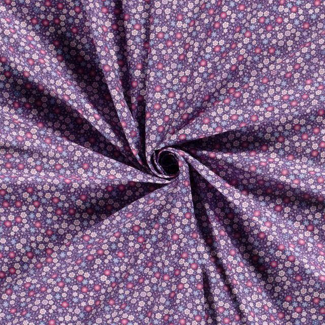 Tissu Coton imprimé Multiflowers sur fond Violet