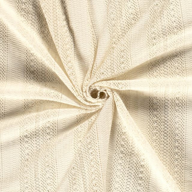 Tissu Dentelle Coton ajouré Rayures Ecru