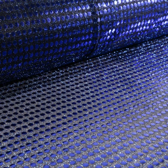 Tissu Jersey Paillettes Bleu Roi sur fond Noir - Par 10 cm