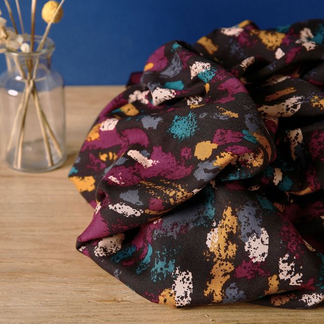 Tissu Crêpe Viscose Craftine Pop pop Color Noir