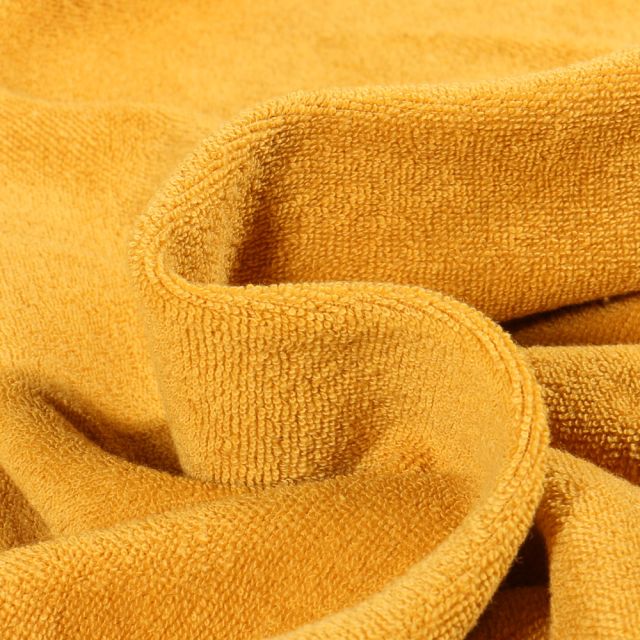 Tissu Jersey Velours Eponge Lua uni Jaune moutarde