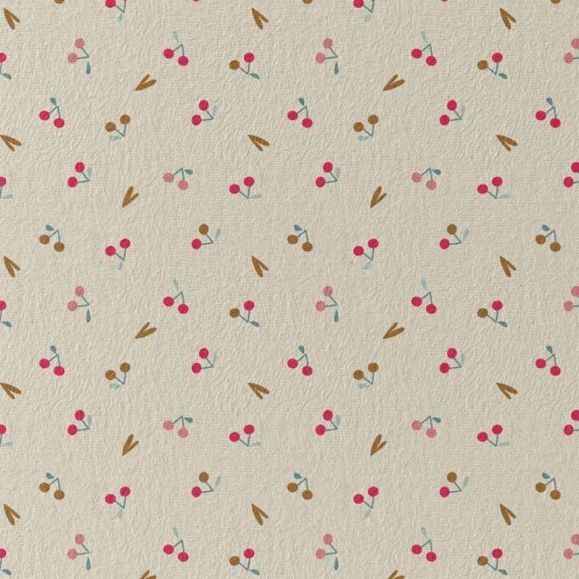 Tissu Jersey Coton Cerises Grioma  sur fond Beige