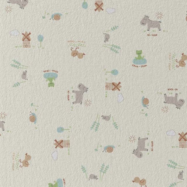 Tissu Jersey Coton Petits animaux sur fond Ecru