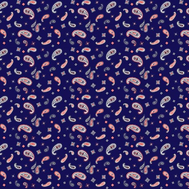 Tissu Coton imprimé Bandana blanc et rouge sur fond Bleu marine
