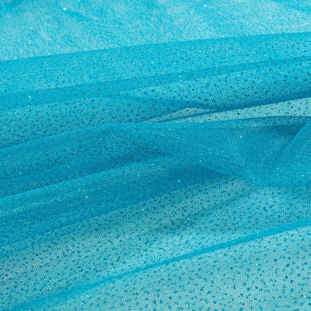 Tissu Tulle Strass Paillettes Bleu turquoise