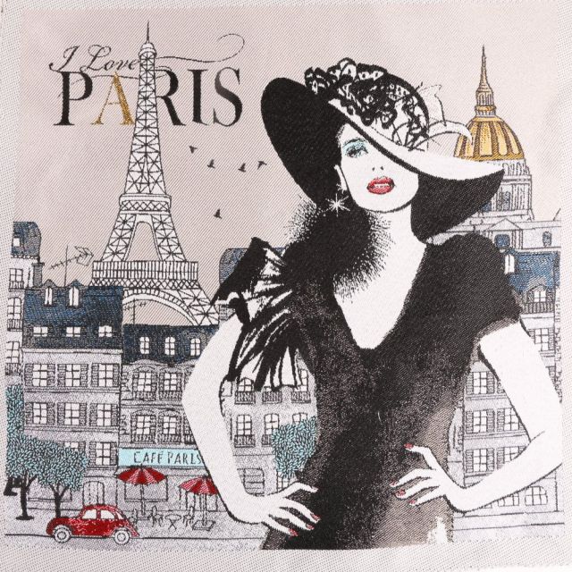 Panneau carré jacquard 48x48cm Madame Paris sur fond Naturel