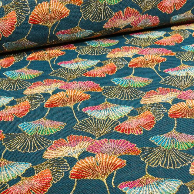 Tissu Jacquard Shali sur fond Bleu canard