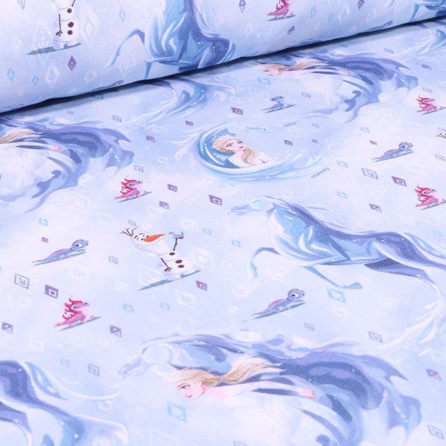 Tissu Disney Reine des neiges glacial sur fond Bleu