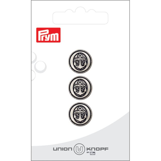 Bouton Prym Métal Ancre 14 mm x3 - Argent vieilli