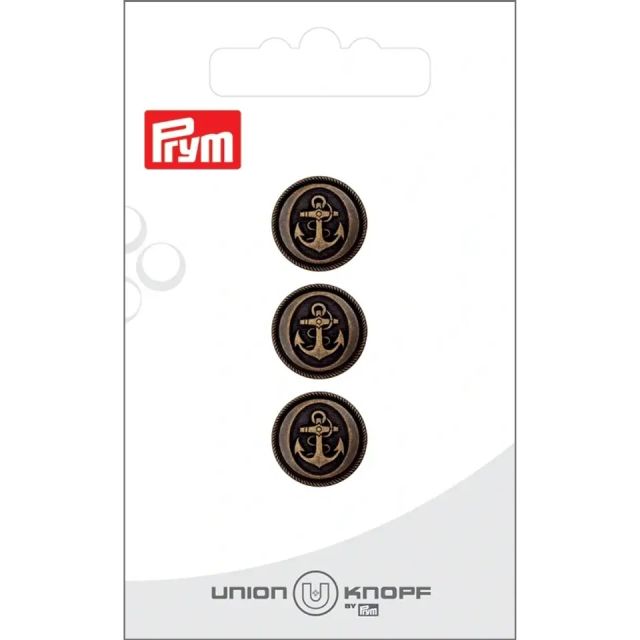 Bouton Prym Métal Ancre 14 mm x3 - Laiton vieilli