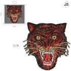 Ecusson Thermocollant Patch Tigre Sequins Rouge et Or XL