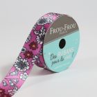 Bobinette Ruban Satin Fleuri Frou-Frou Rose des indes - 16 mm x 5 mètres